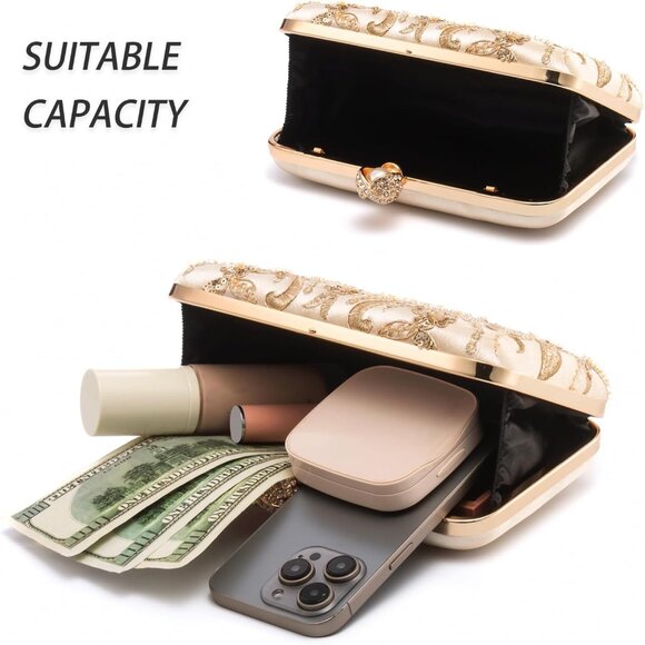 Luxurious Gold Party Purse with Beads & Stylish Clasp - Perfect Gift Idea - Picture 4 of 8